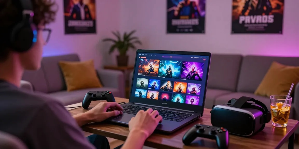 Engaging scene of free porn games being played on a laptop, showcasing vibrant visuals and gaming accessories.
