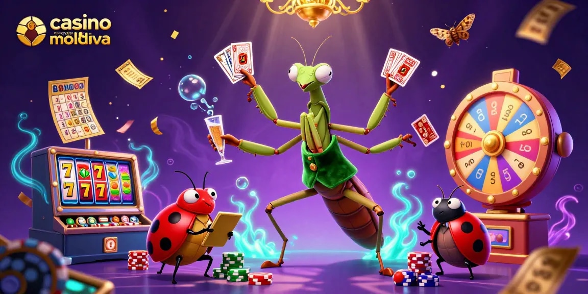 Impresionantă ilustrație 3D ce promovează casino online moldova, cu personaje jucând la sloturi.