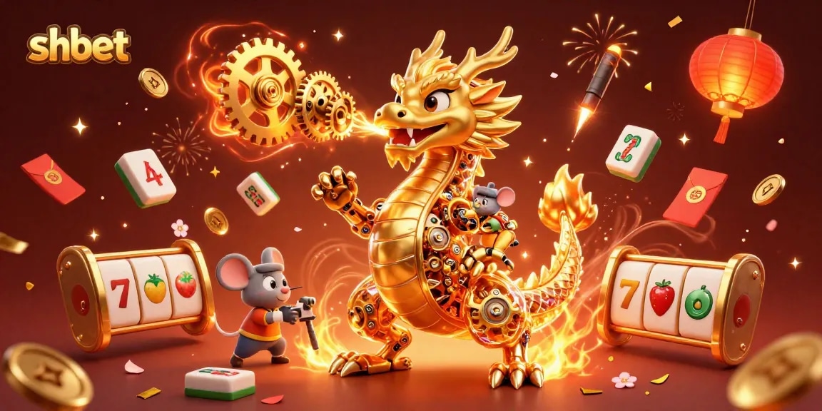 Engage with shbet through an illustrated dynamic casino scene featuring a golden dragon and vibrant gaming elements.
