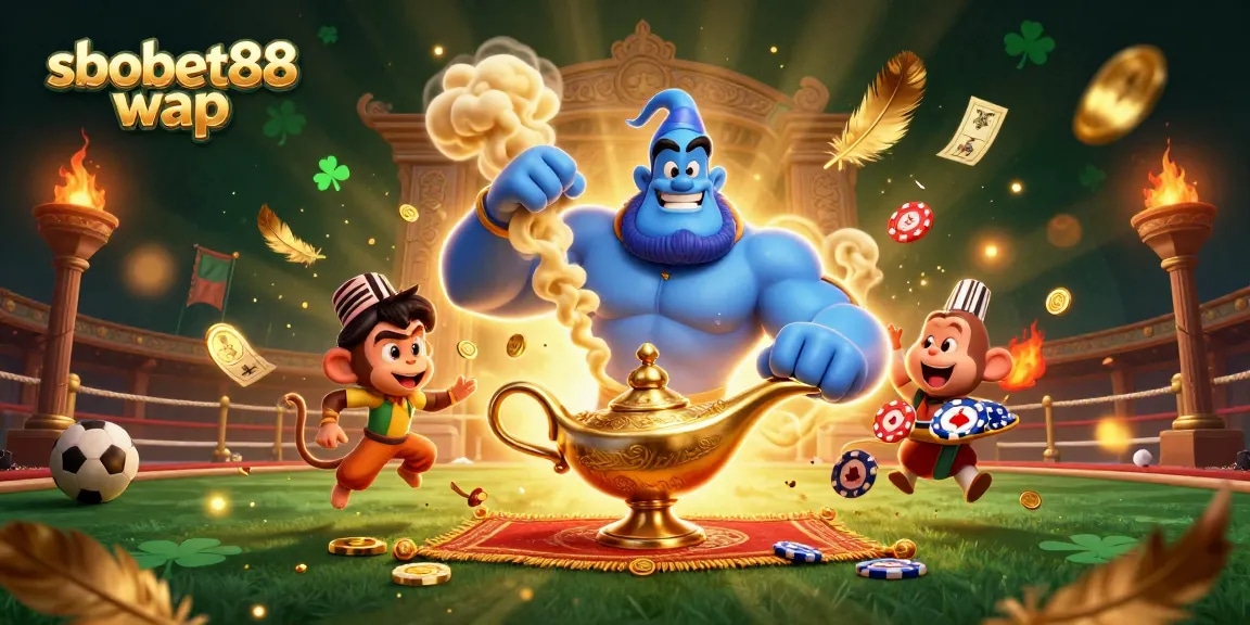 Engage in sbobet88 wap mobile sports betting with exciting visuals including a genie and poker chips.