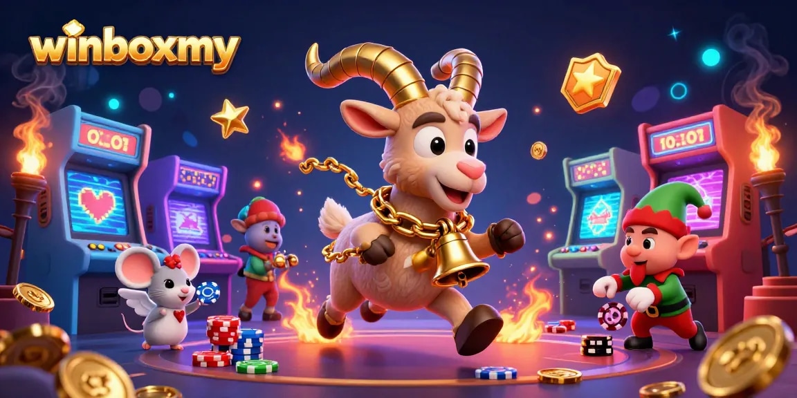 Experience thrilling gameplay with winboxmy as Krampus and friends create a fantastical casino scene.