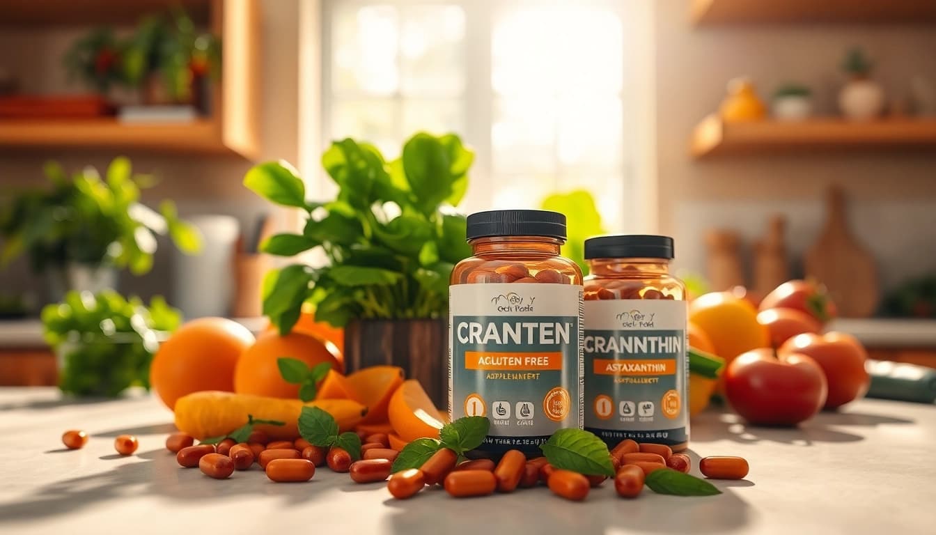 Enhance your wellness with gluten free astaxanthin supplements surrounded by fresh produce.