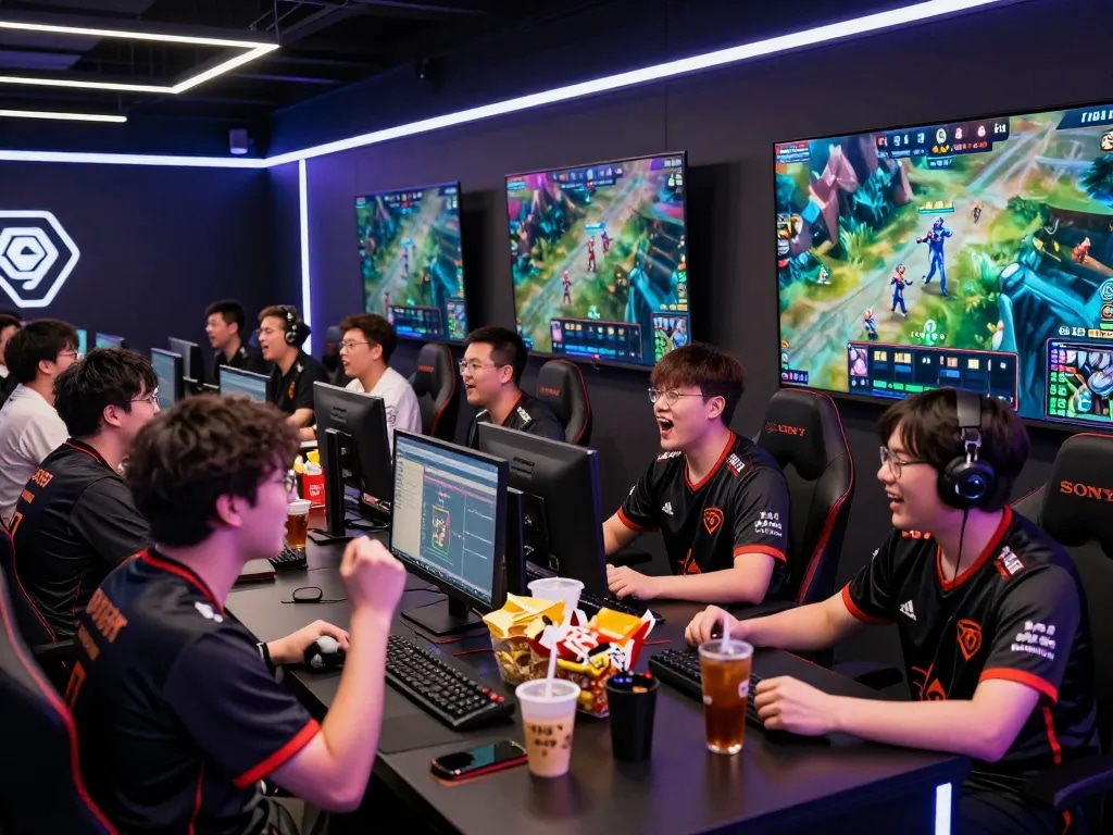 Excited gamers celebrating at the nổ hũ hubet88 esports betting event, showcasing thrilling live matches.