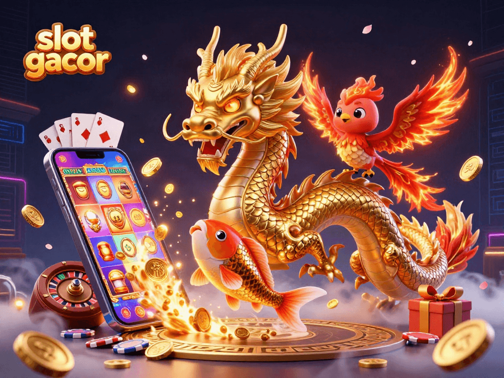 Spin to win big with slot gacor in an enchanting dragon-themed casino illustration.