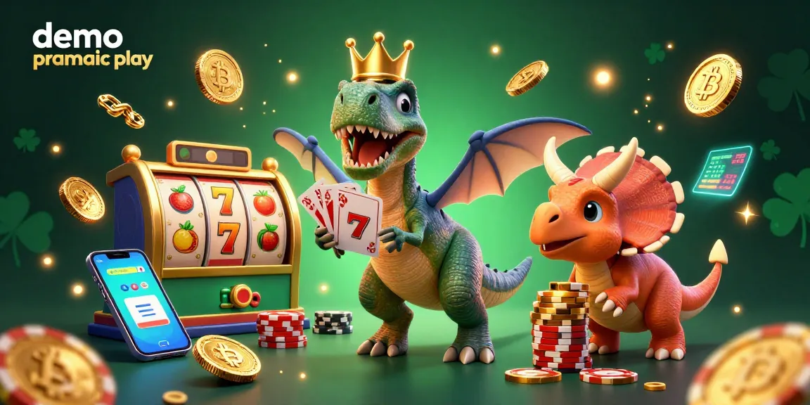Engage with demo pragmatic play while enjoying a vibrant scene with dinosaur characters in a lively casino setting.
