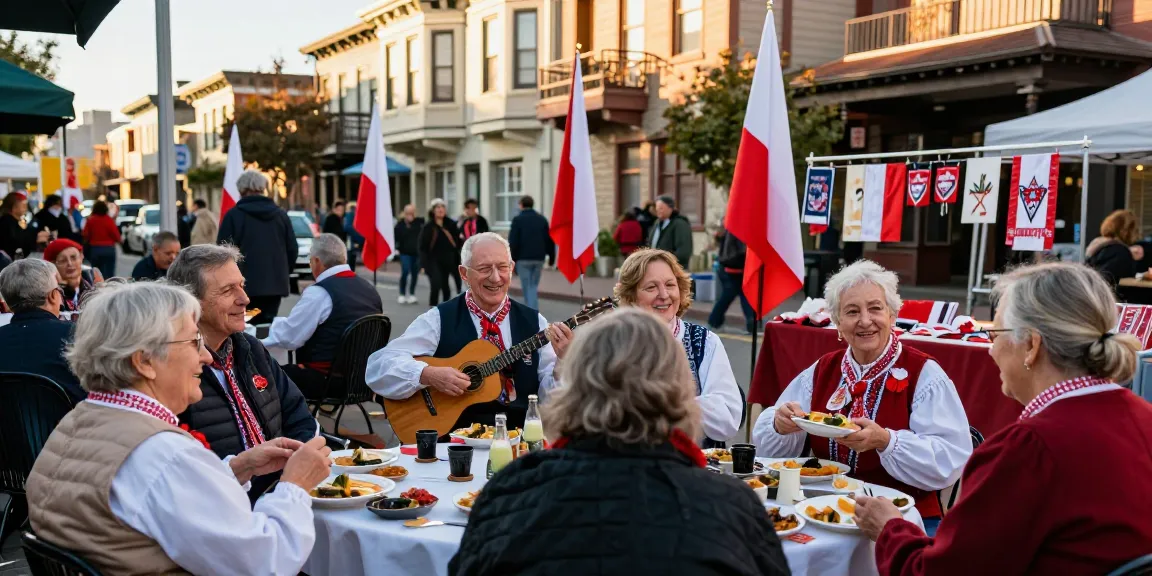 Polish community members in San Francisco enjoying cultural events at https://www.sfpol.com/ with traditional foods and music.