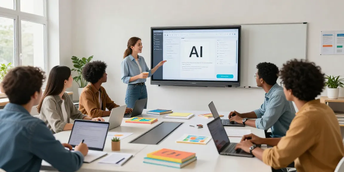 AI content writer for online educators collaborating in a modern classroom