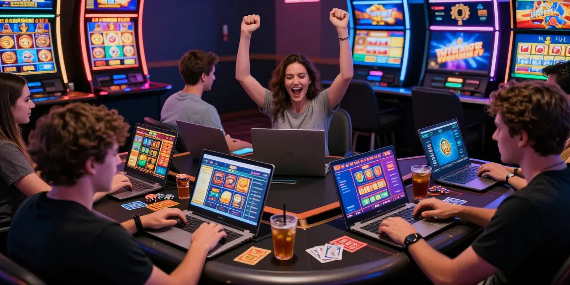 Players engaging with non-UK casinos at https://tootingpharmacypractice.co.uk, celebrating wins and enjoying interactive gaming experiences in a vibrant atmosphere.