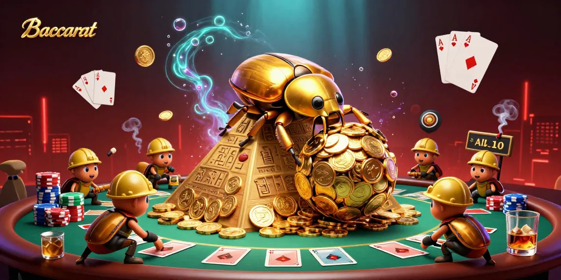 Baccarat beetle game scene with golden coins and poker elements enriching the gaming experience