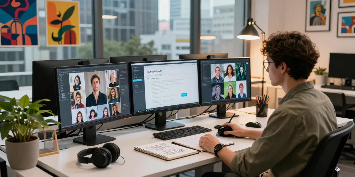 Creative professional using an image to prompt tool in a modern office, showcasing AI capabilities.