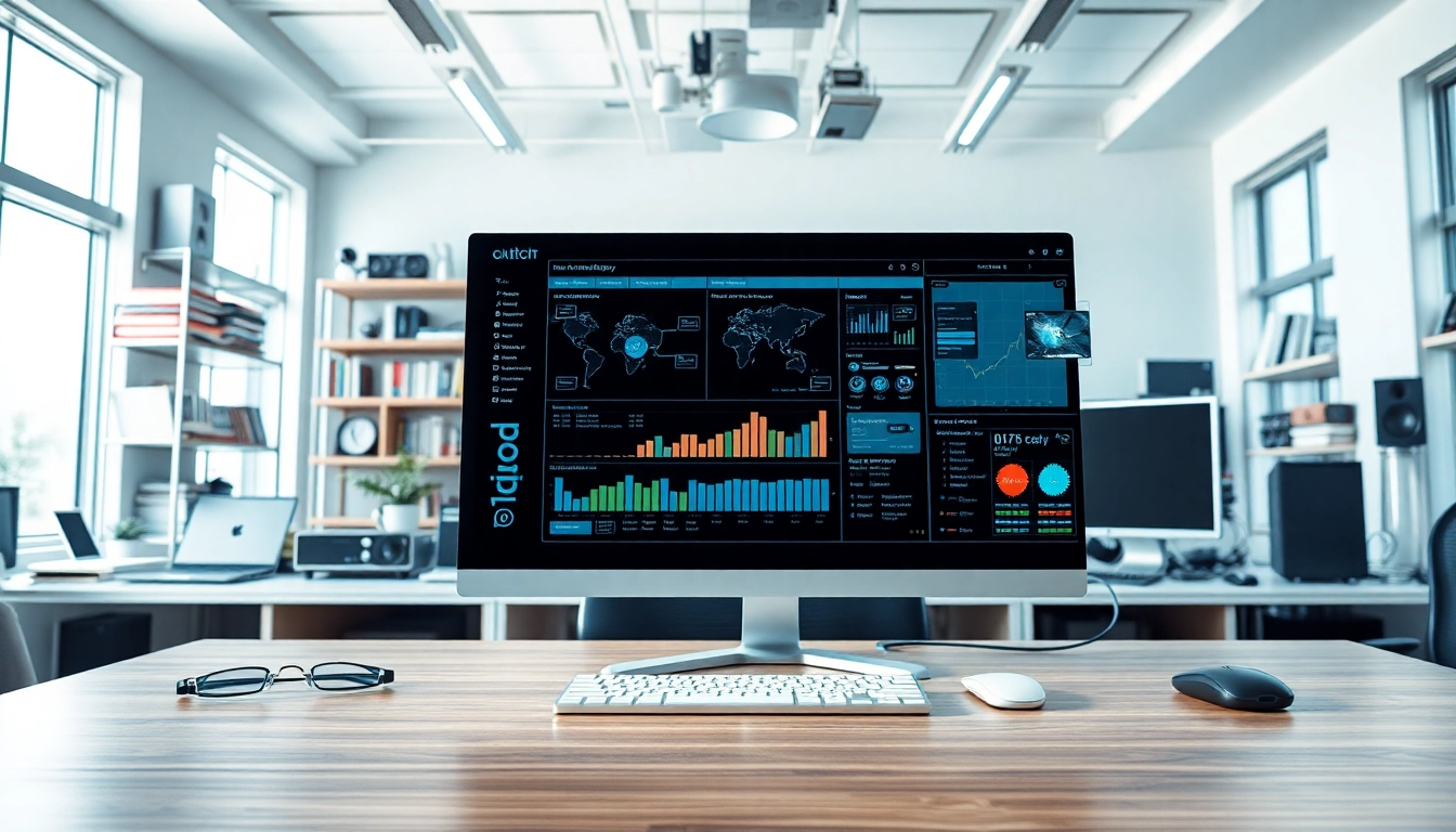 Showcase of Technology tools in a modern workspace with dynamic lighting and sleek design.