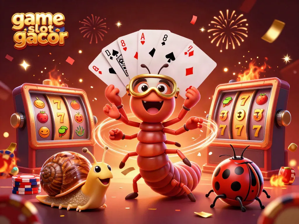Experience thrilling game slot gacor with a vibrant casino scene featuring lively characters and high-stakes elements.