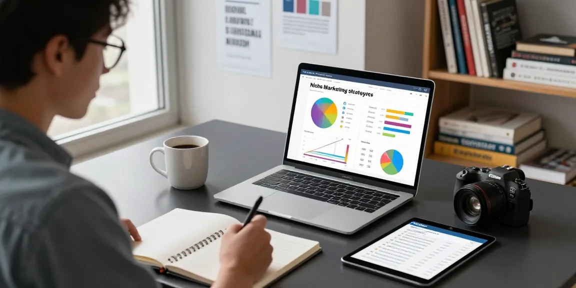 Niche marketing strategy course in a modern online learning environment with a student engaged in taking notes.