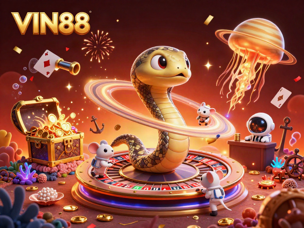 Experience thrilling bets at VIN88's cosmic casino with our unique roulette wheel adventure.