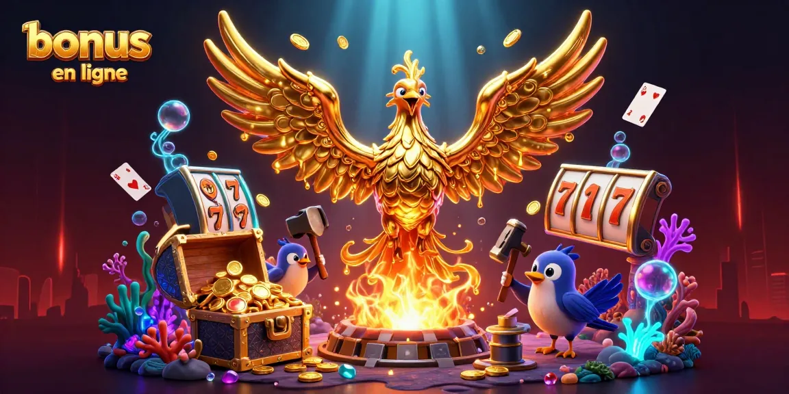 Réclamez votre bonus casino en ligne avec une scène immersive remplie d'éléments de jeu captivants.