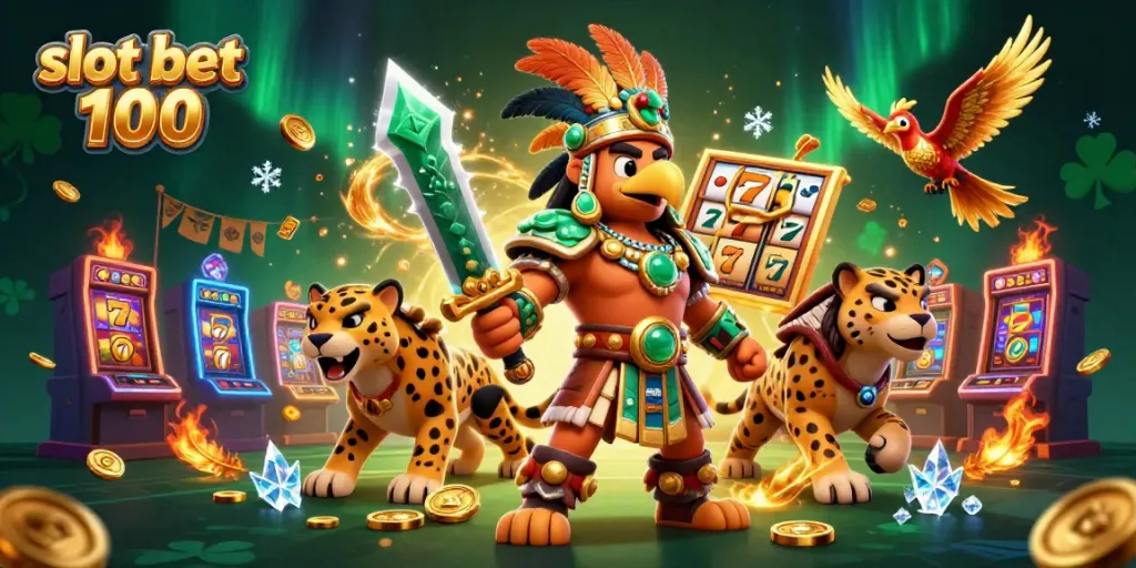 Experience thrilling gameplay with slot bet 100 featuring an Aztec warrior and dynamic casino elements.