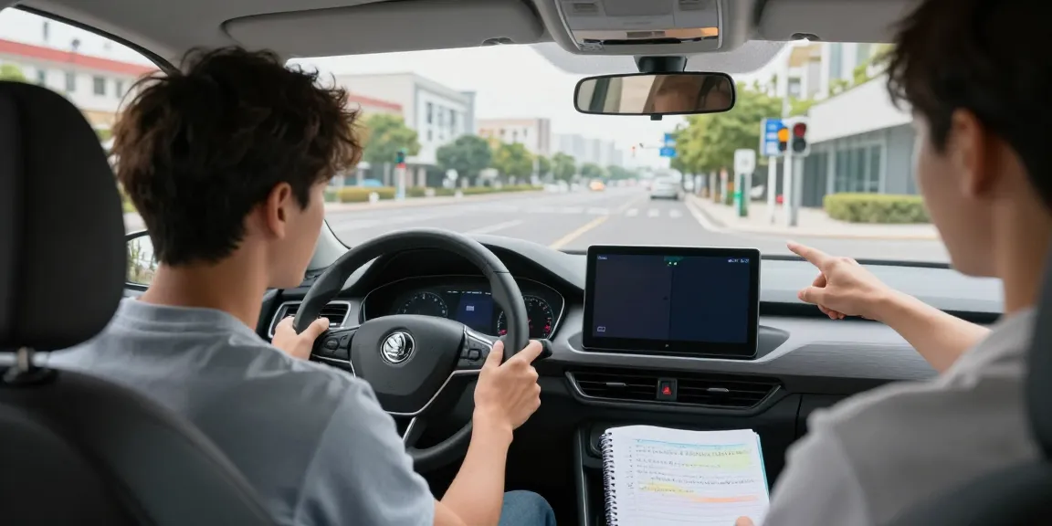 Student learning at a scoala auto in a Skoda Fabia.