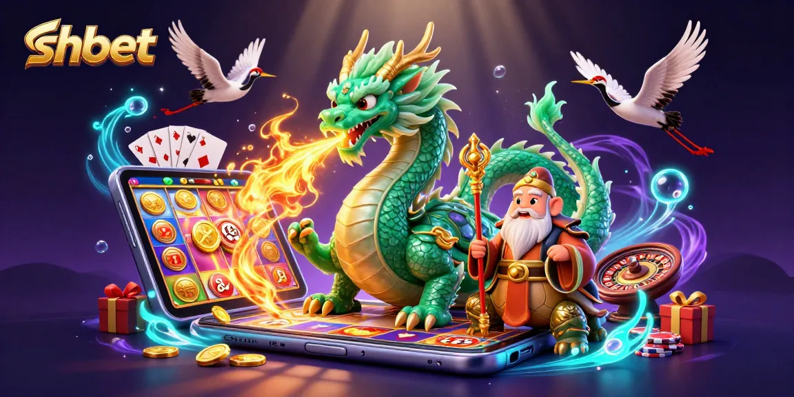 Engage with the magical world of shbet featuring a jade dragon and vibrant casino elements.
