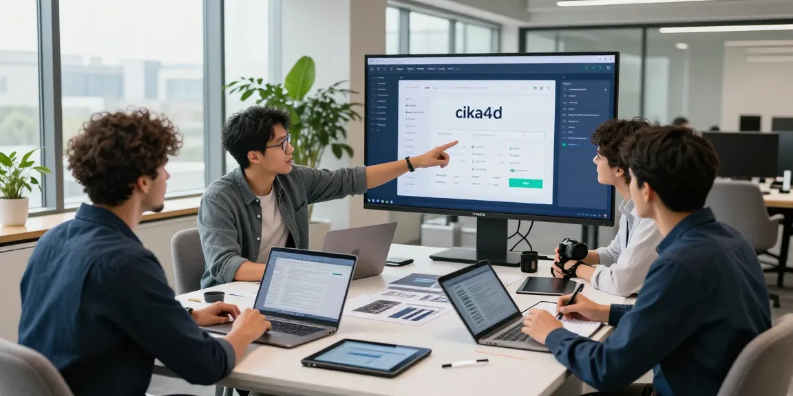 Team collaborating on the cika4d platform in a modern office.