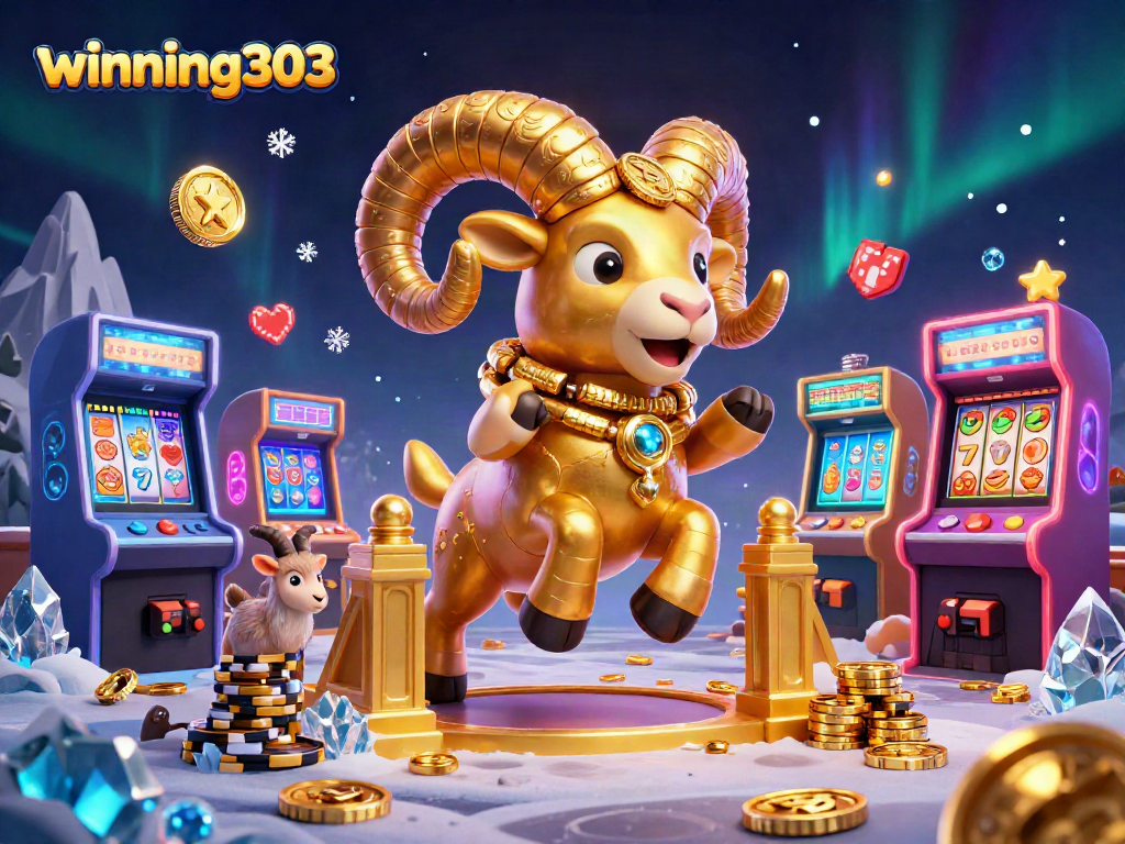 Join the fun with winning303's vibrant slots, featuring captivating golden ram and gaming elements.