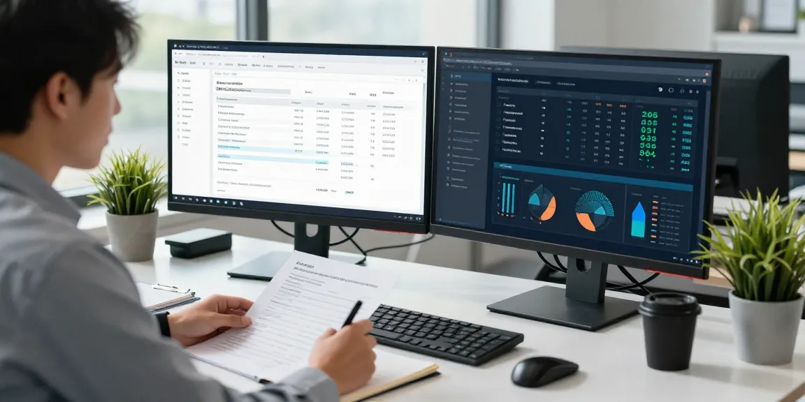 Detect fraud invoice analysis in a modern office by financial analyst using AI technology.