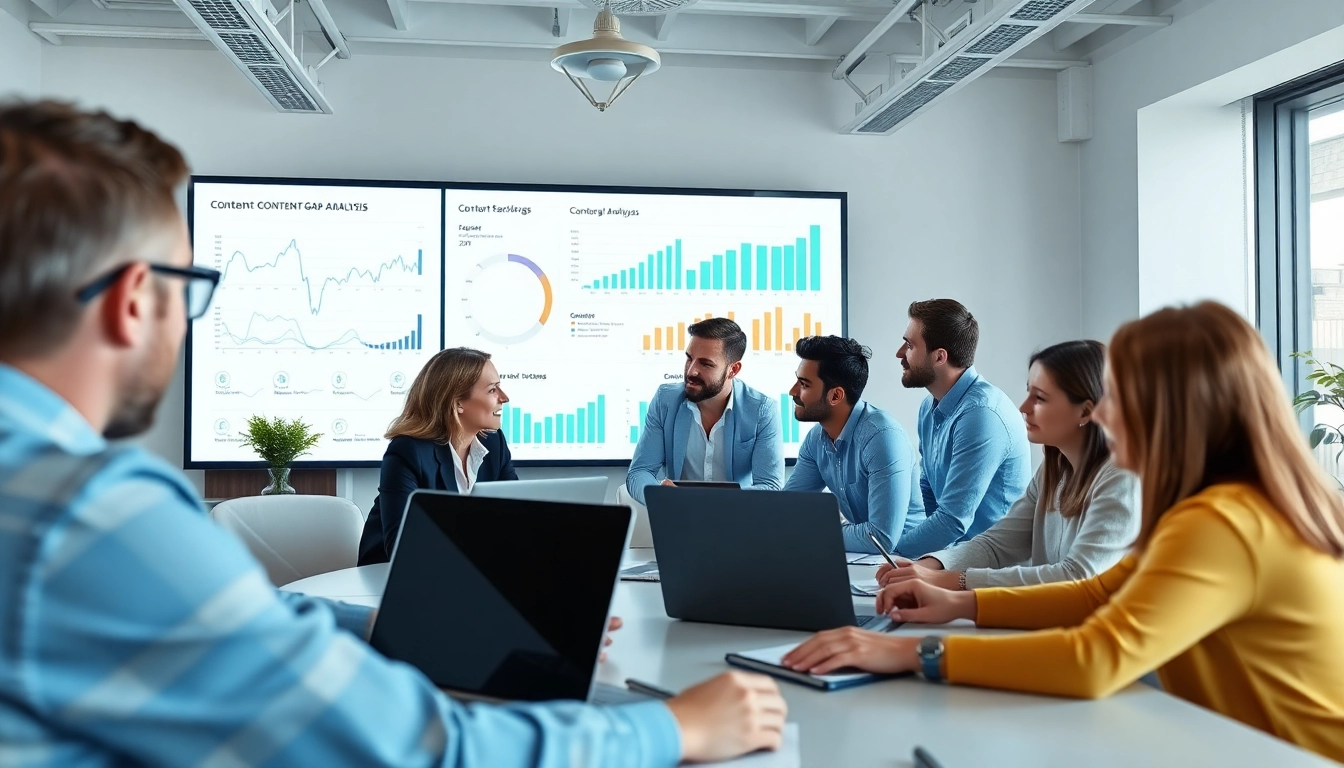 Conduct a thorough Content Gap Analysis with a focused team in a bright office setting.