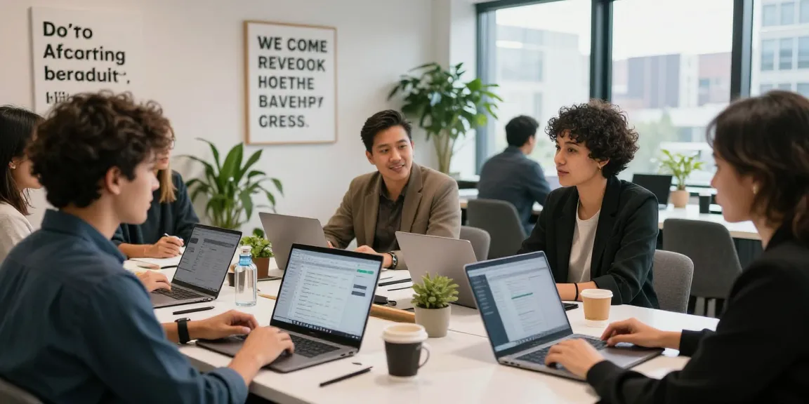 Self-employed professionals collaborating in a vibrant co-working space, showcasing entrepreneurship.