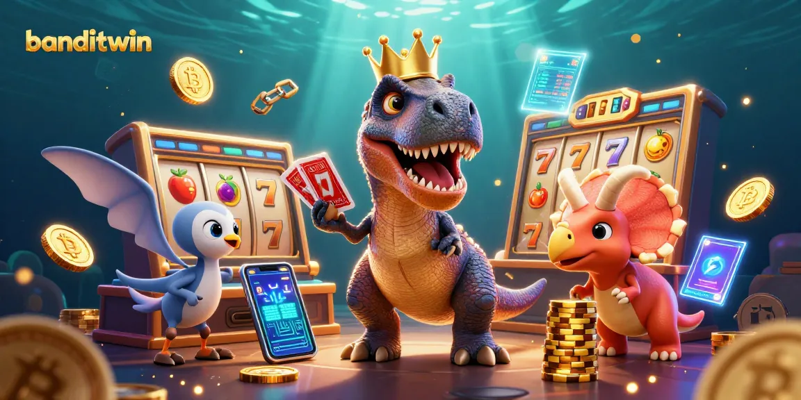 banditwin T-Rex ramah bermain kartu, sementara triceratops bayi menumpuk chip emas di latar kasino