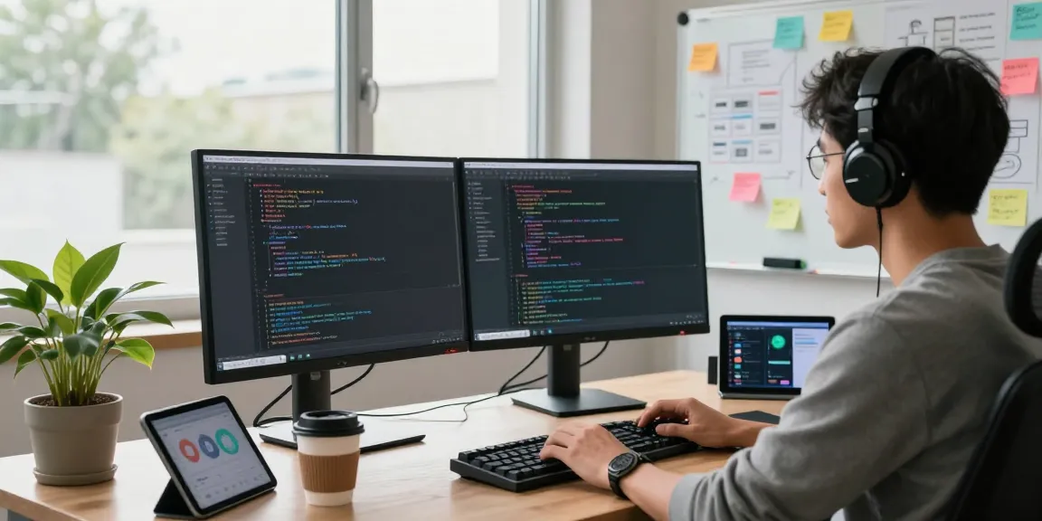 Developer coding the 纸飞机中文版 application in a modern workspace, showcasing creativity and innovation.