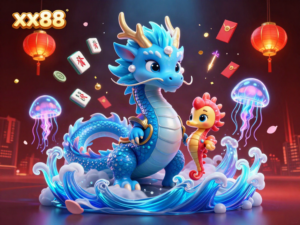 Experience the thrill of xx88 casino with a vibrant underwater scene featuring a dragon, seahorse knight, and glowing jellyfish.