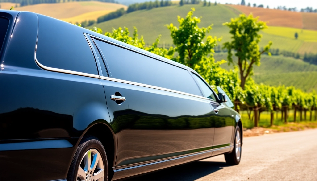Experience the luxury of a winery tour limousine surrounded by lush vineyards.