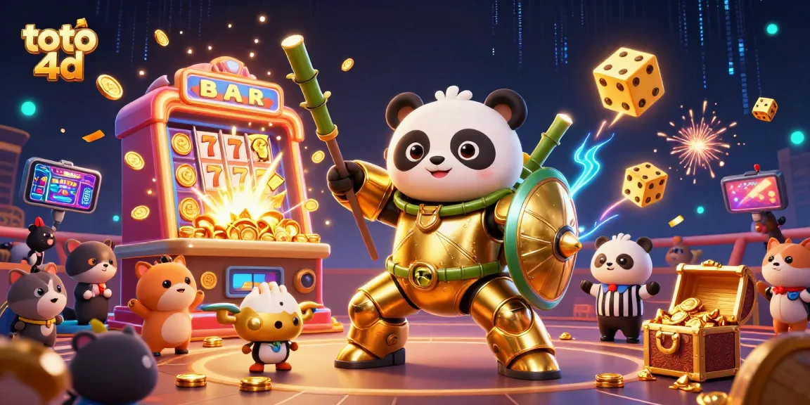 Play toto 4d as a cartoon panda in a vibrant 3D casino scene filled with jackpot excitement.