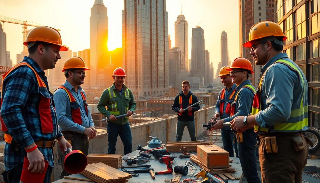 Efficient New York General Contractor stages collaboration at a construction site, displaying skilled teamwork.