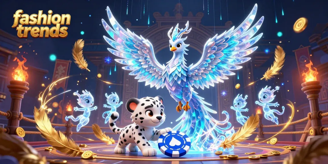 Engage with fashion trends in this vibrant 3D casino scene featuring a phoenix and playful cub.