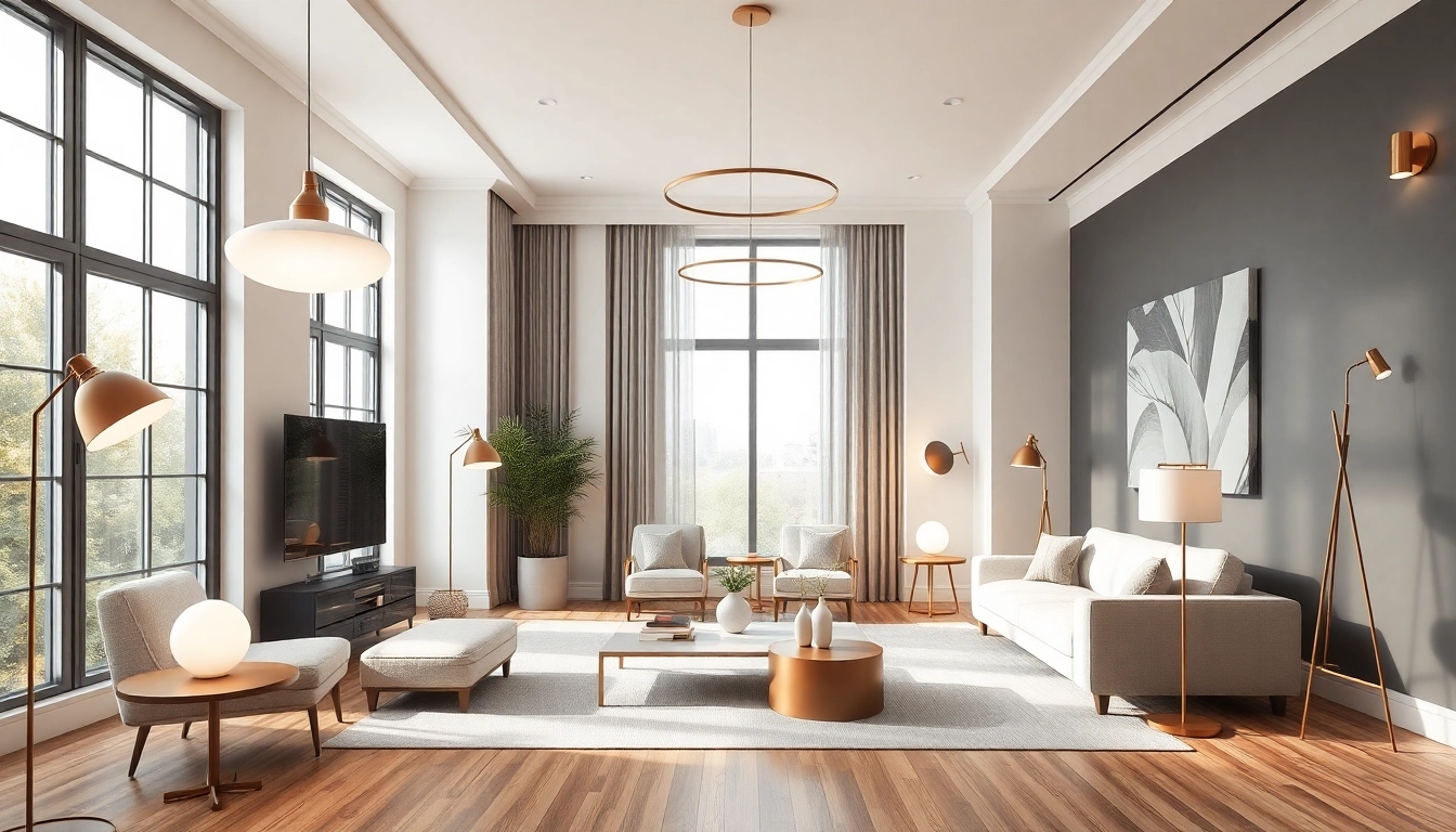 Showcasing modern lighting solutions illuminating a stylish living room.