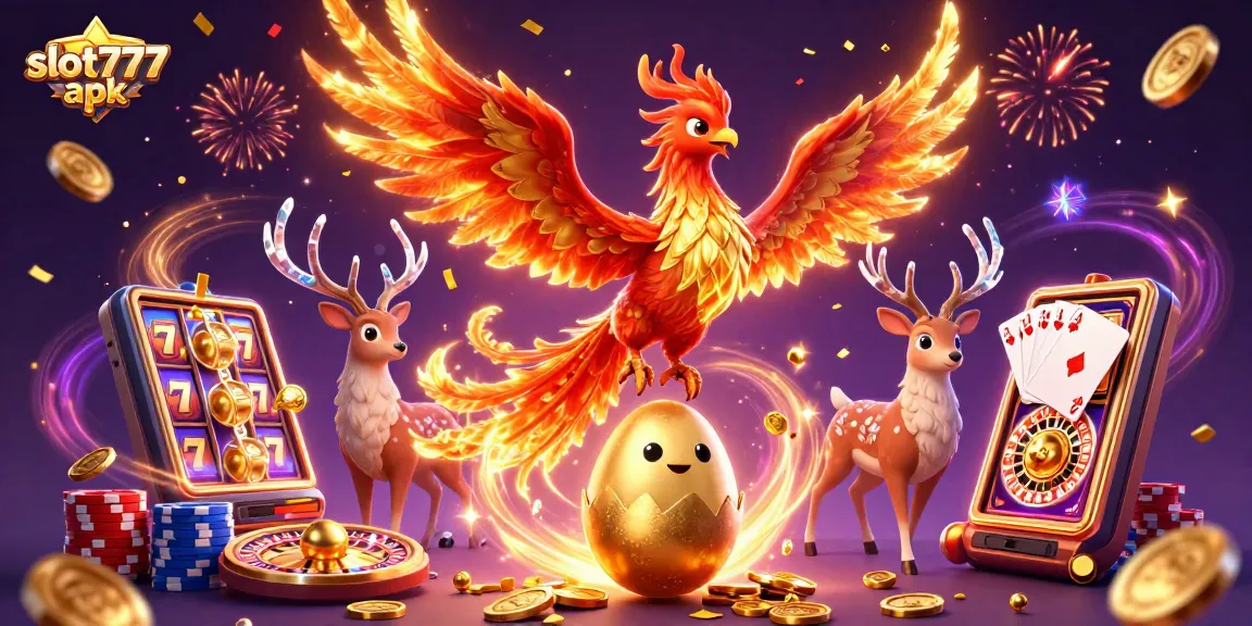 Enjoy exciting wins with slot777 apk, featuring vibrant phoenix characters amid dazzling casino elements.