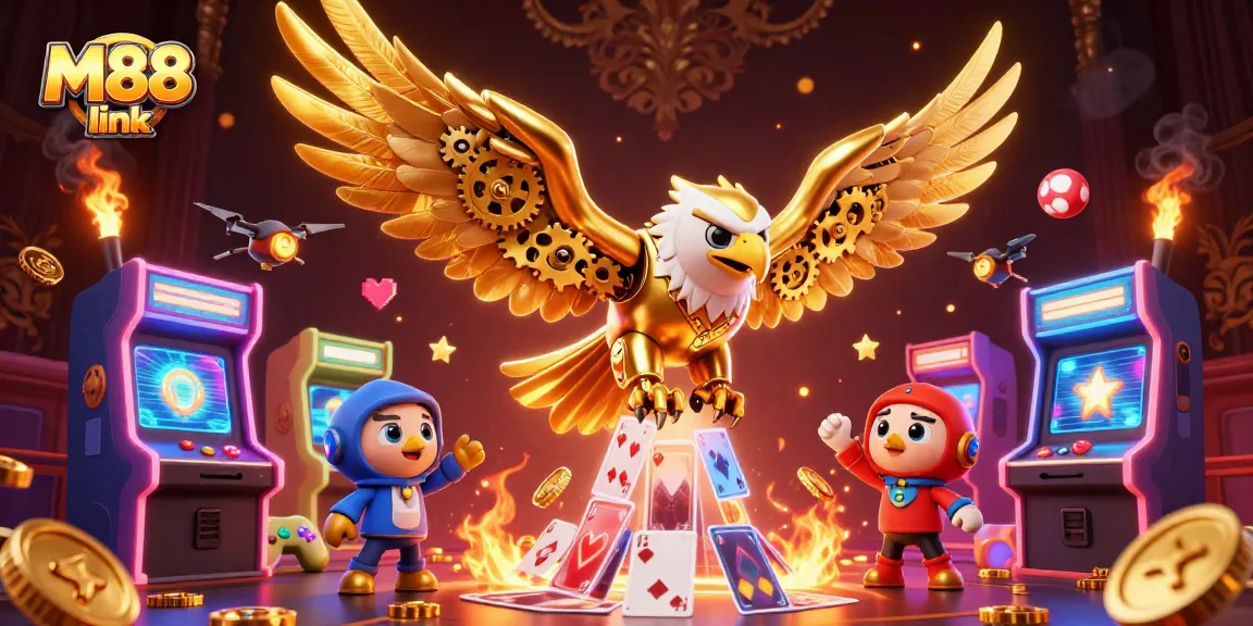 Engage with M88 link through vibrant casino elements and dynamic characters in a thrilling online betting scene.