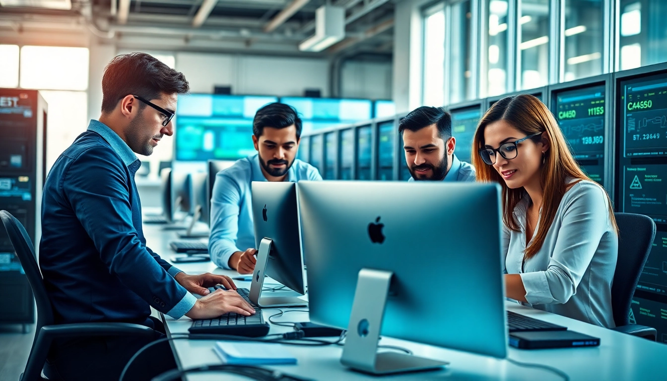 Managed IT services Lakeland team collaborating in a modern office environment, emphasizing teamwork and efficiency.