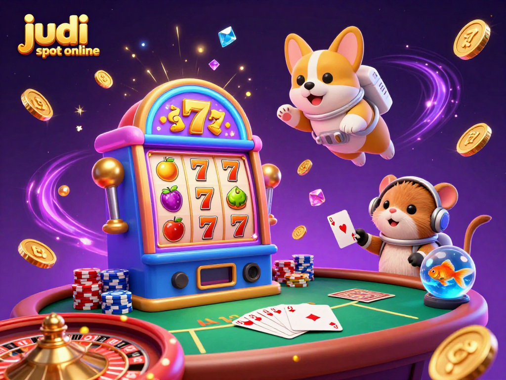 Menangkan judi slot online dengan mesin slot beruntung dan koin berkilau yang mengelilinginya.