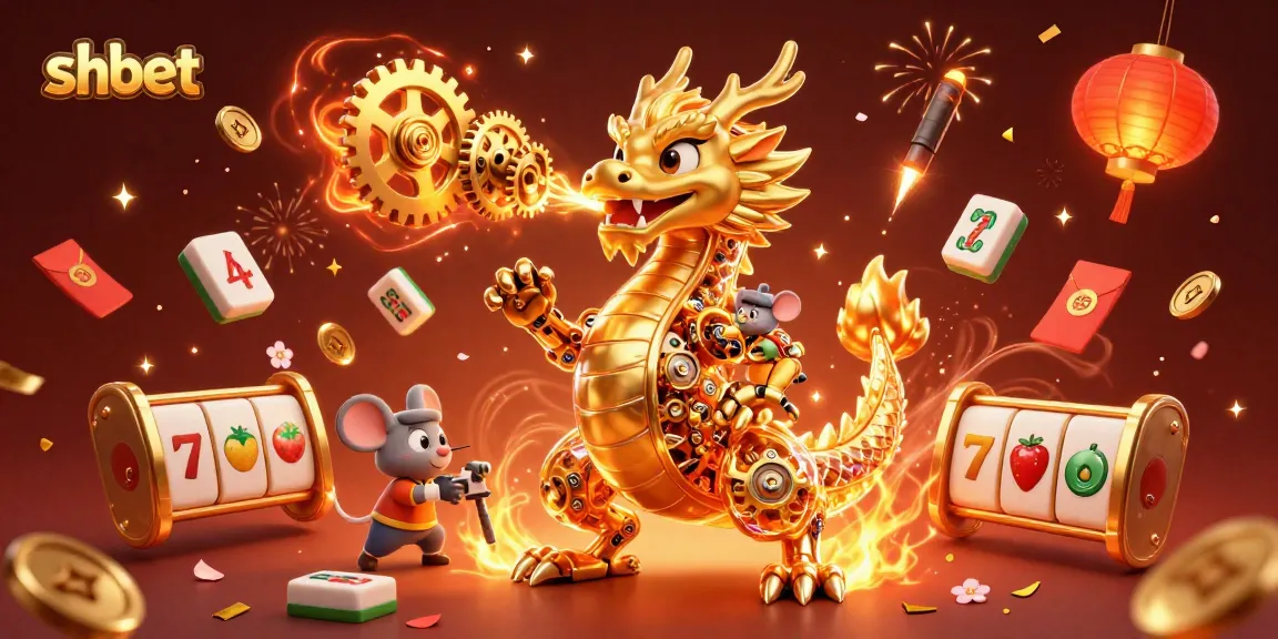 Engage with shbet through an illustrated dynamic casino scene featuring a golden dragon and vibrant gaming elements.