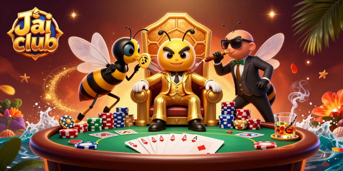 Experience the thrill at Jai club's poker table with vibrant characters and luxurious casino elements.