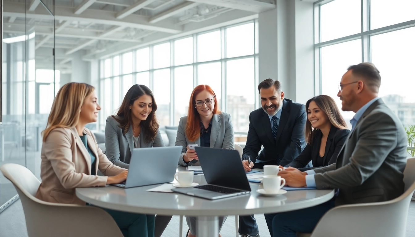 Engaging professionals in debt collection uk strategy session in a modern office space.
