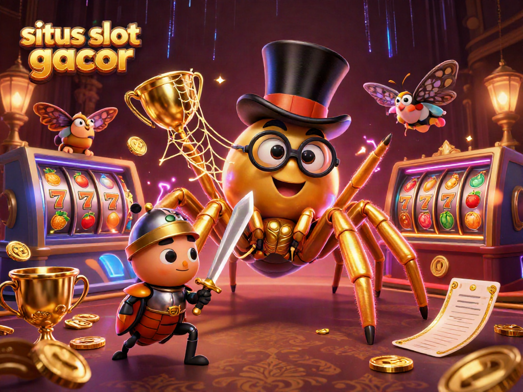 Experience the situs slot gacor excitement with a brave beetle knight amid spinning slot reels and golden treasures.