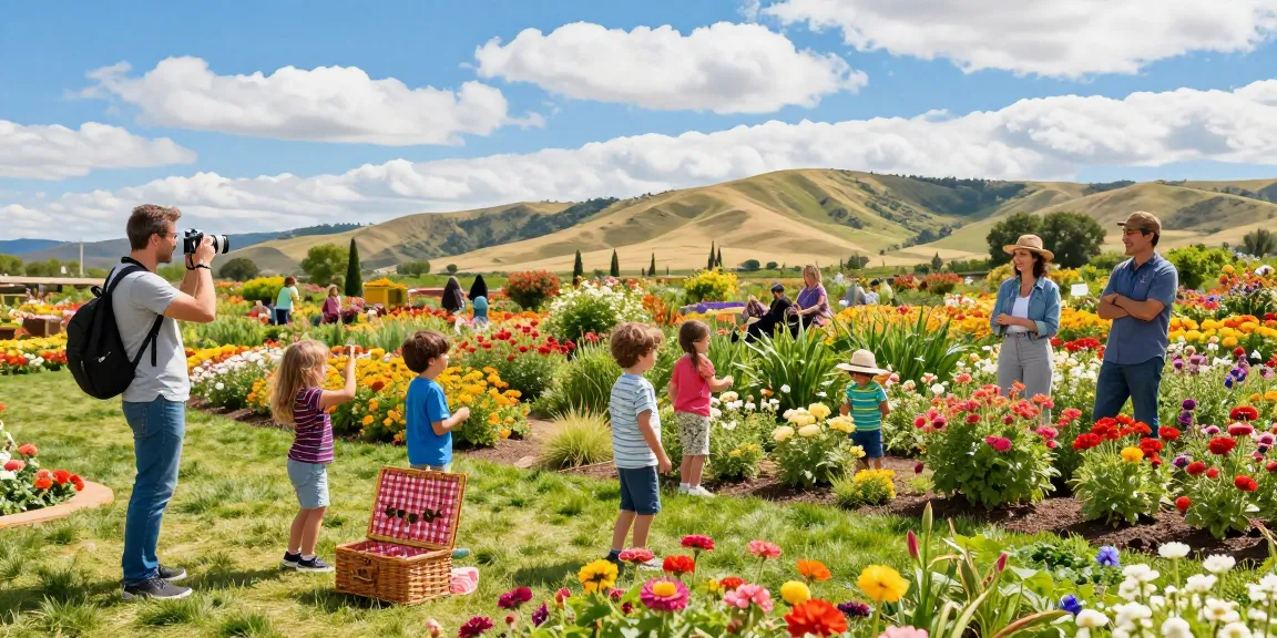 Explore Capay Valley Garden Tour's vibrant flower fields with family enjoying nature and discounts.
