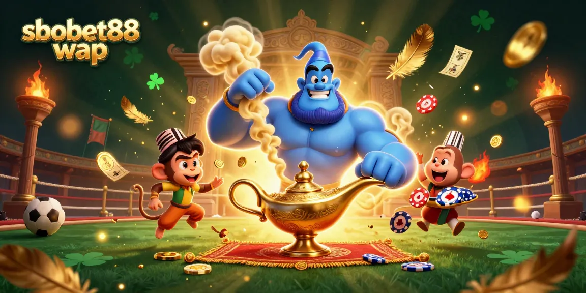 Engage in sbobet88 wap mobile sports betting with exciting visuals including a genie and poker chips.