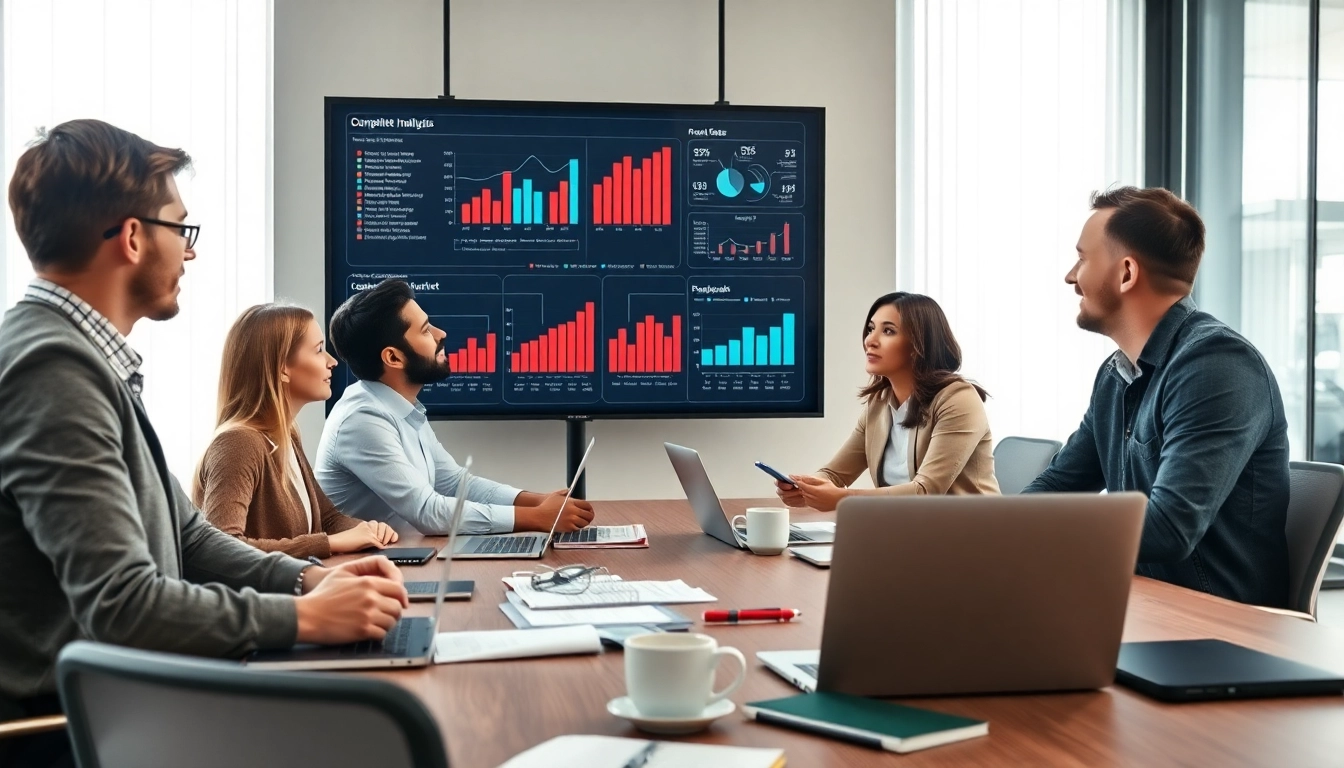 Team collaborating on B2B competitive intelligence analysis in a modern office setting.