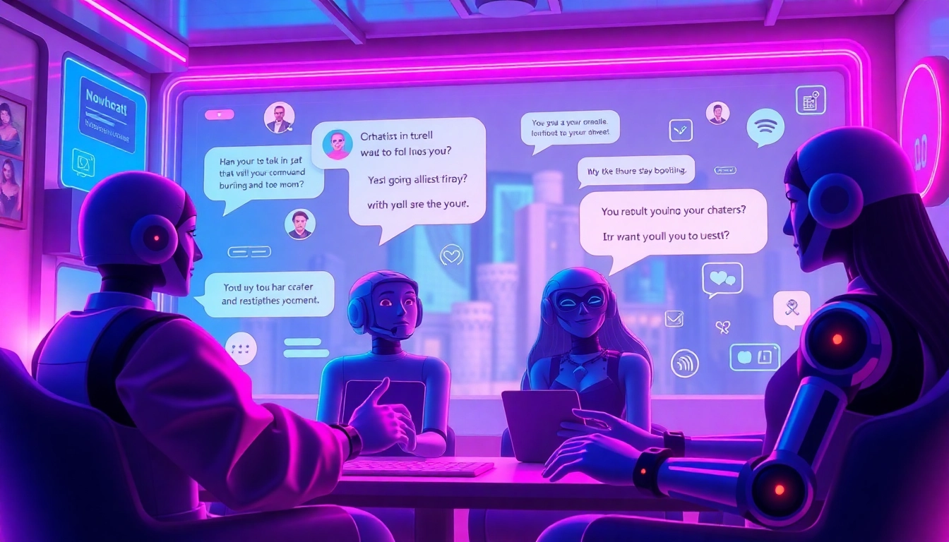 Exploring free nsfw ai chatbots in a vibrant digital interaction scene with engaging avatars and chat bubbles.
