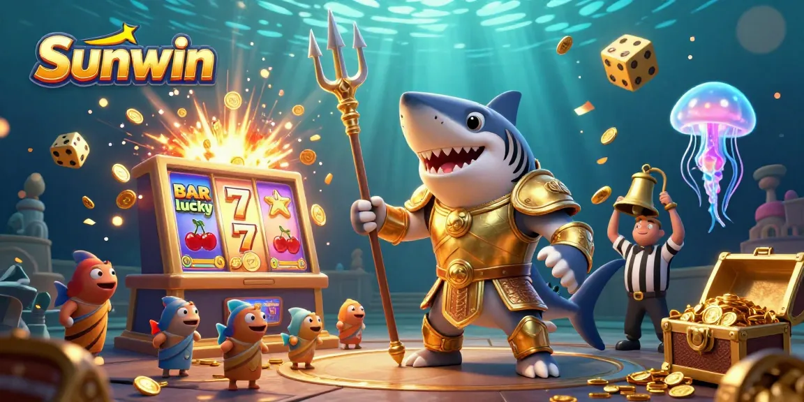 Experience thrilling gaming excitement at Sunwin with vibrant casino elements in this underwater scene.