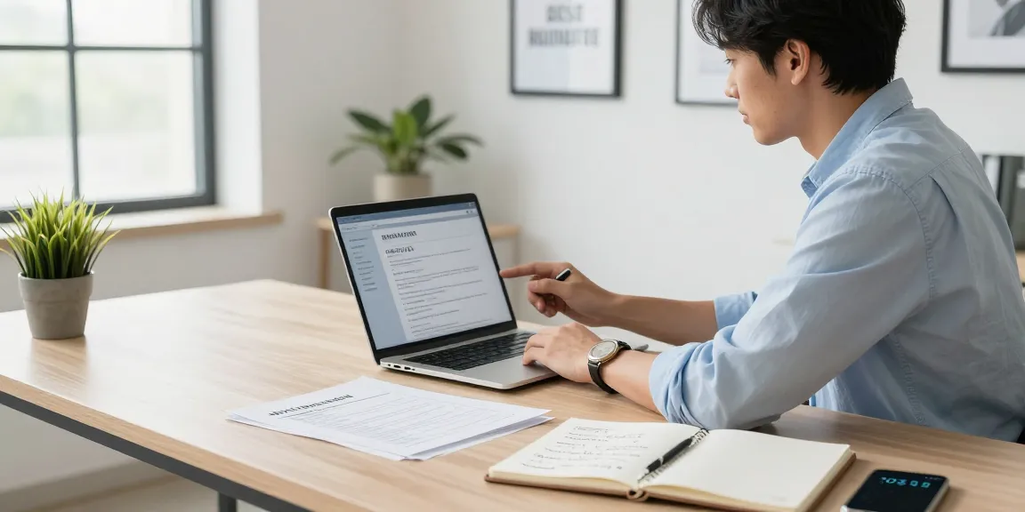 Focused job seeker reviewing how to find a job in a modern office environment.