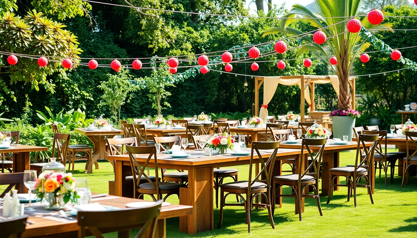 Experience stunning Table & Chair Rentals with elegantly arranged setups for events.